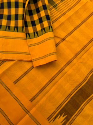 Signature Silk Cotton - mustard and black kattam