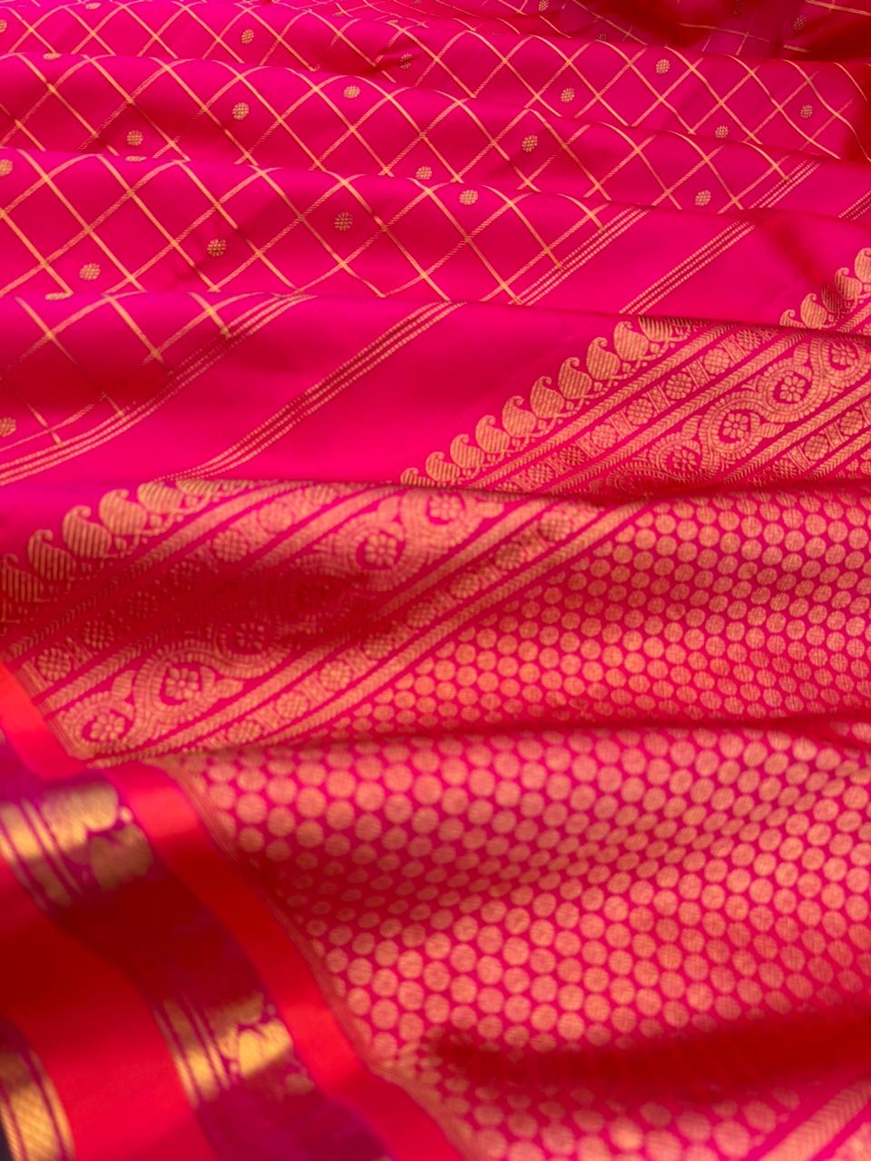 Vintage Ragas on Kanchivaram - a traditional pink with kattam and buttas body with annapakshi woven borders