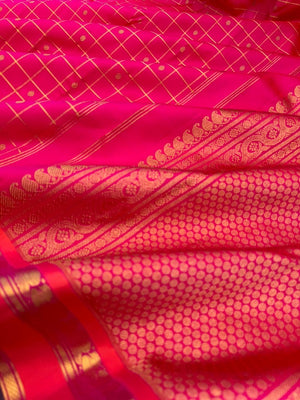 Vintage Ragas on Kanchivaram - a traditional pink with kattam and buttas body with annapakshi woven borders