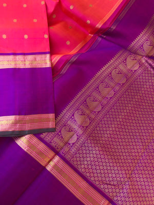 Shree Ka - Much Needed Kanchivarams - stunning orange short pink with violet woven broad retta pett rudurakasham borders