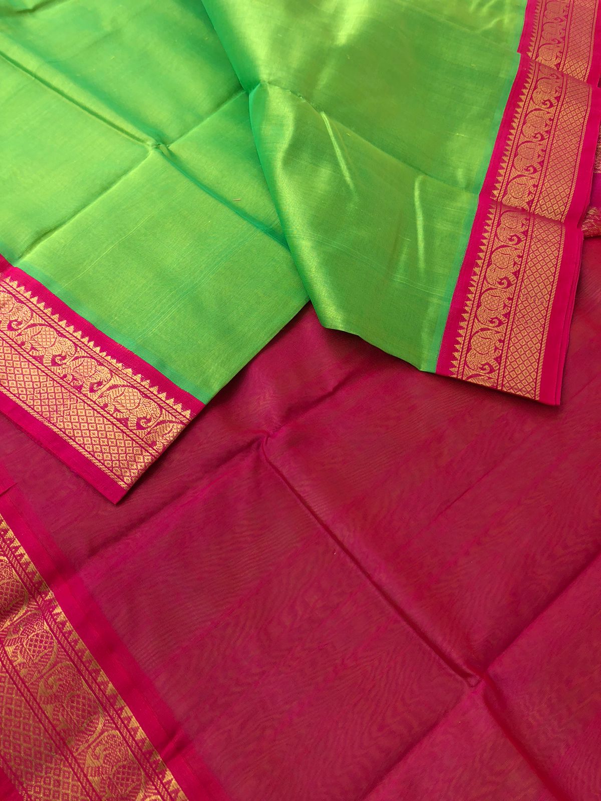 Korvai Silk Cotton - apple green and pink