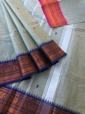 Kanchi X Chettinad - beige pale off white with touch of pista green