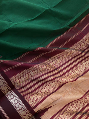 Cotton body with Pure Silk Borders - most traditional deepest Meenakshi green and maroon