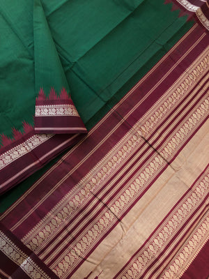 Cotton body with Pure Silk Borders - most traditional deepest Meenakshi green and maroon