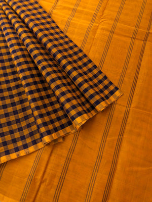 Pragatham - Contrast Play - mustard and navy blue chex