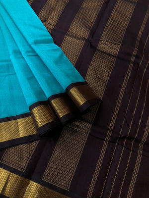 Korvai Silk Cotton - teal blue and coffee bean brown