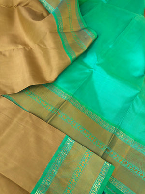 Timeless Classic Kanchivarams - no zari Kanchivaram beauty of beach sand and sandalwood tone and sea green