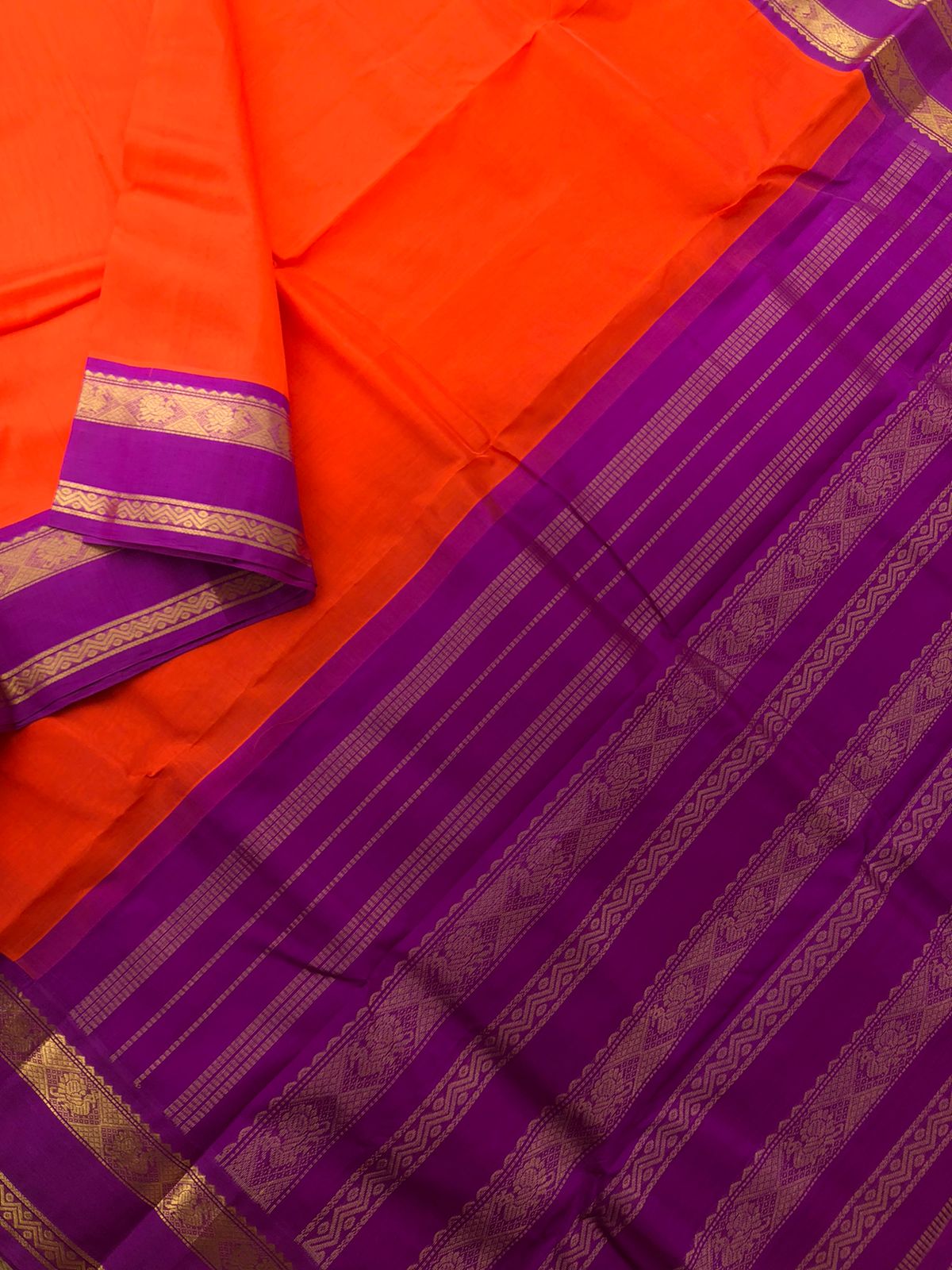 Korvai Silk Cotton - vibrant orange and purple