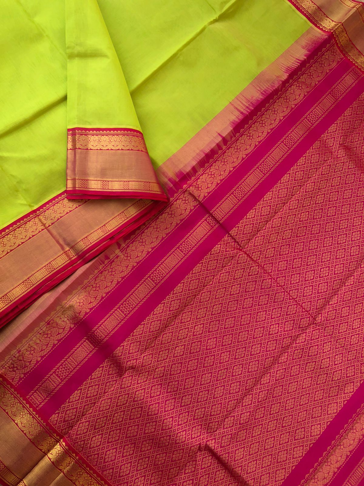 Korvai Silk Cottons Woven Silk Borders - fresh green and pink