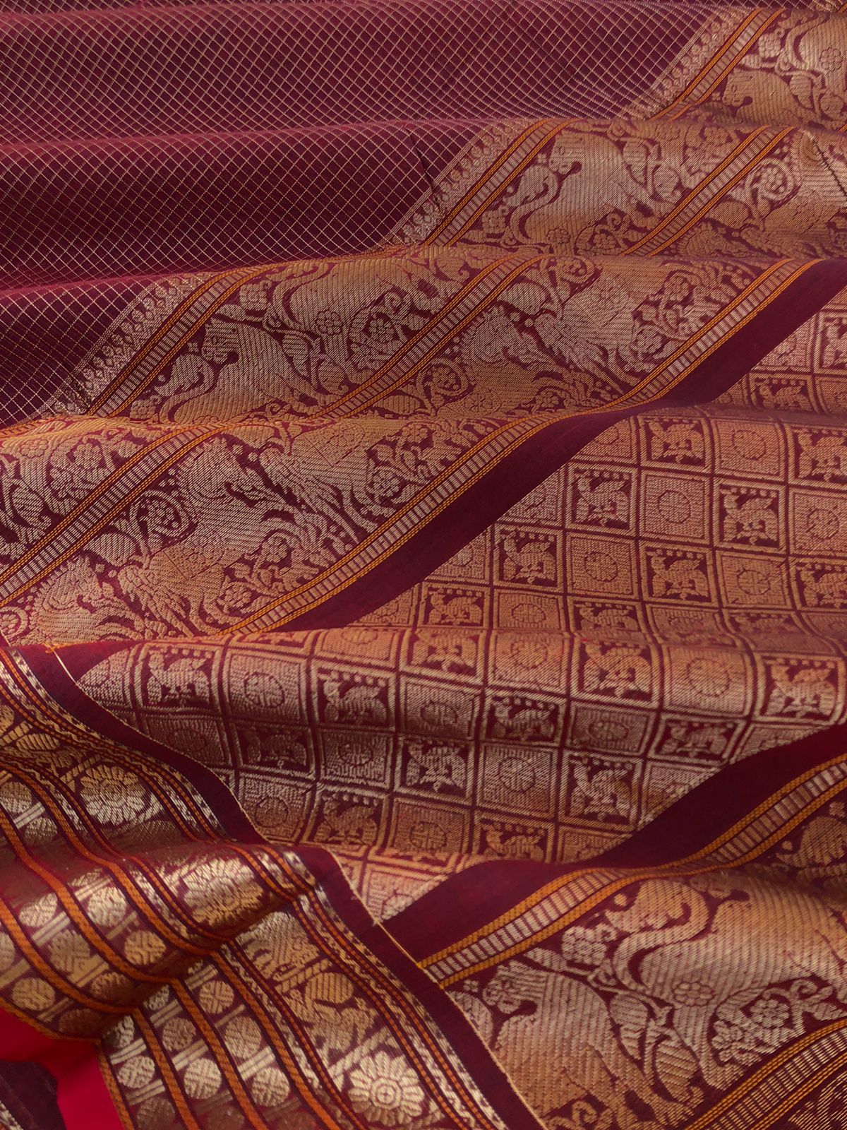 Zari Kissed Silk Cotton - deepest maroon grand Vairaoosi kattam
