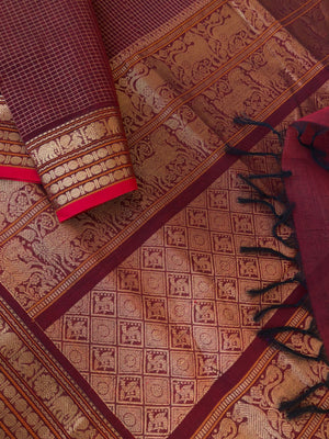Zari Kissed Silk Cotton - deepest maroon grand Vairaoosi kattam