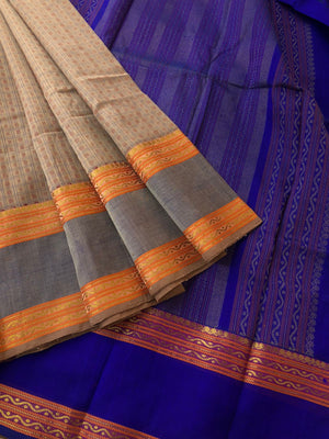 Woven Motifs Silk Cotton - beige and ink blue Lakshadeepam