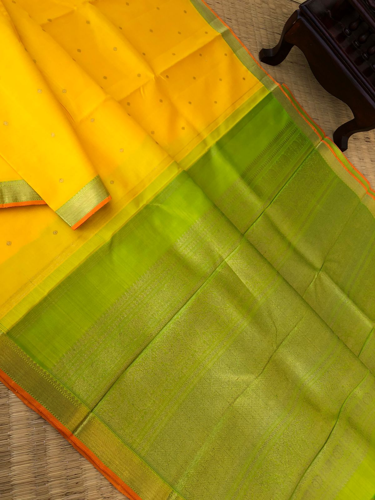 Shree Ka - Much Needed Kanchivarams - stunning vibrant lemon yellow and apple green Kanchivaram for people who love small borders