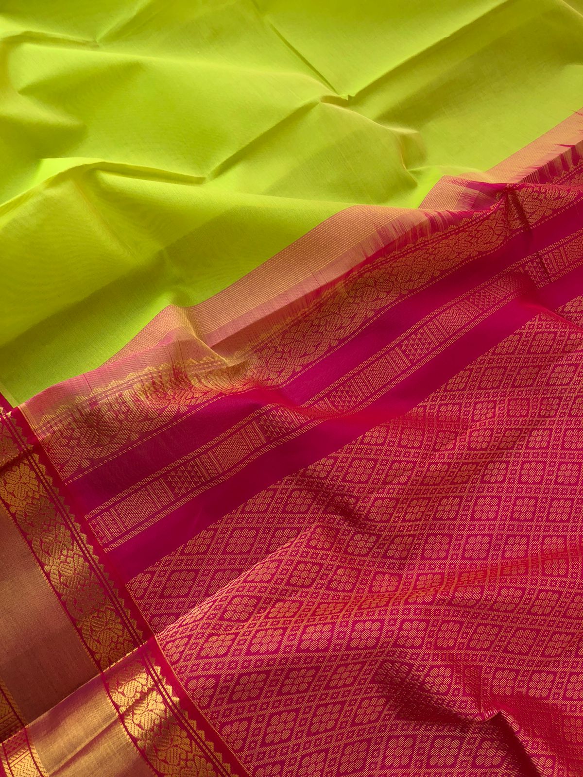 Korvai Silk Cottons Woven Silk Borders - fresh green and pink