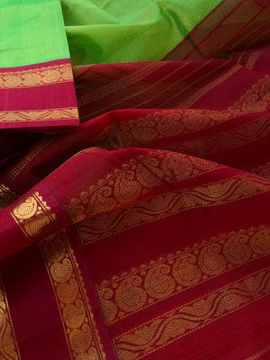 Best of Korvai Silk Cotton - parrot green and reddish maroon