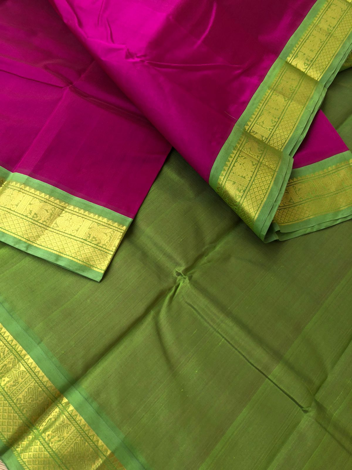 Korvai Silk Cotton - deepest dark pink and green