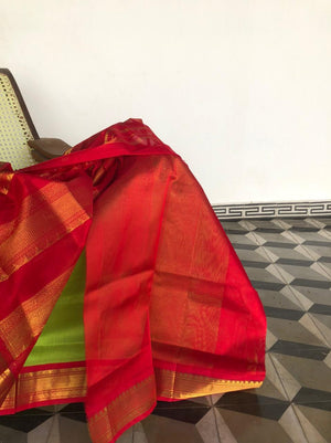 Festive vibes on Korvai Silk Cotton - fresh green and red