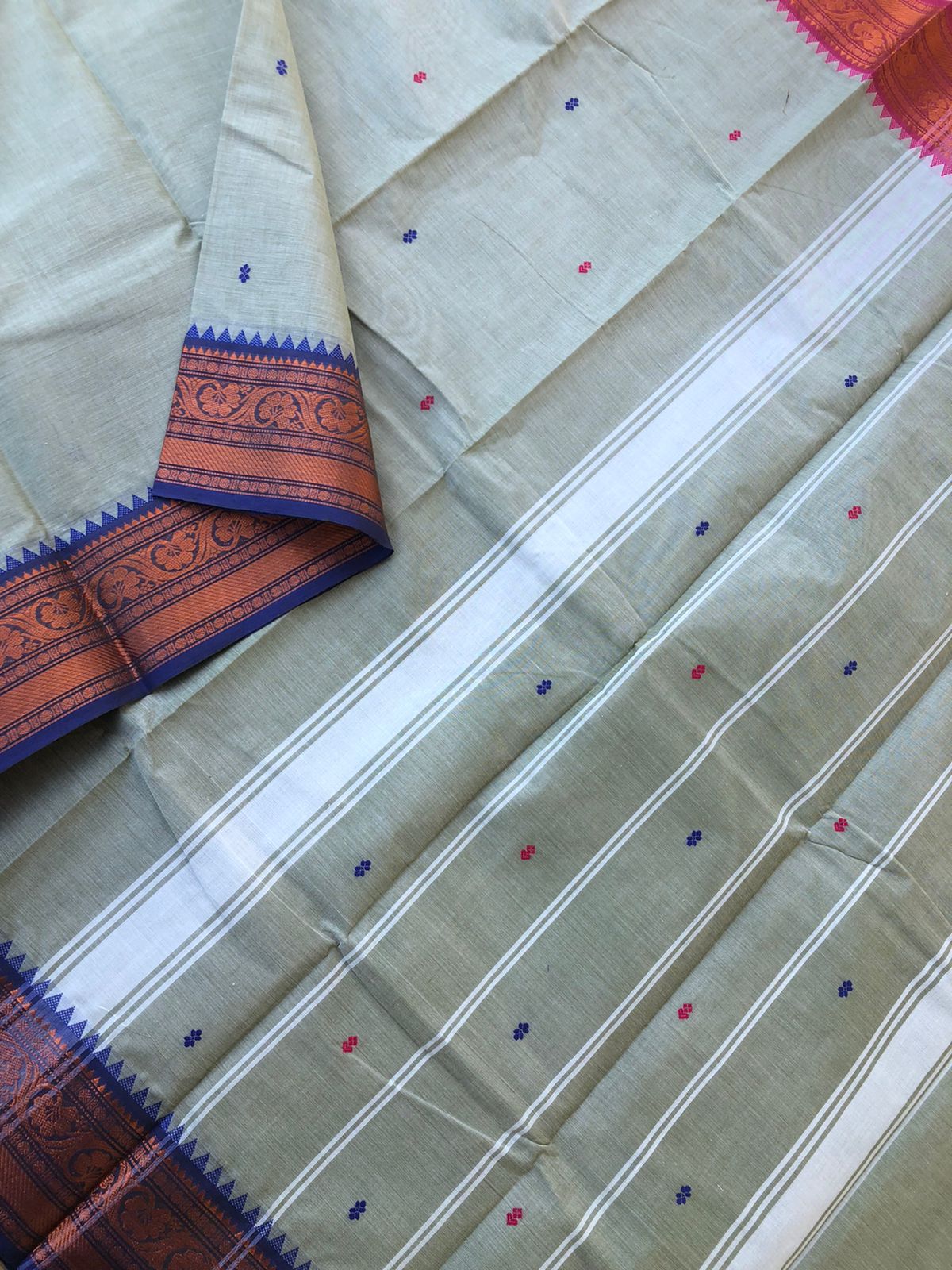 Kanchi X Chettinad - beige pale off white with touch of pista green