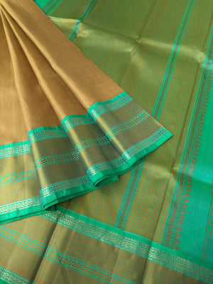 Timeless Classic Kanchivarams - no zari Kanchivaram beauty of beach sand and sandalwood tone and sea green