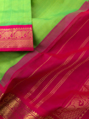 Korvai Silk Cotton - apple green and pink