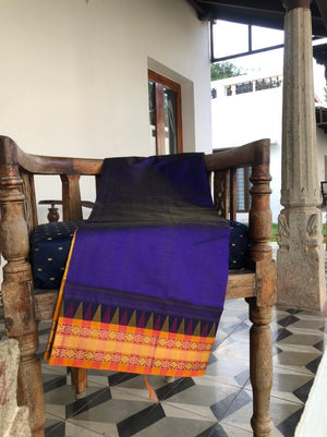 Festive vibes on Korvai Silk Cotton - violet blue Vairaoosi with chex woven borders