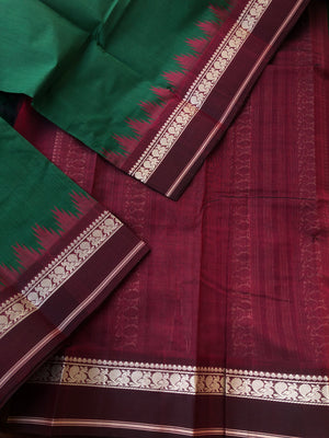 Cotton body with Pure Silk Borders - most traditional deepest Meenakshi green and maroon