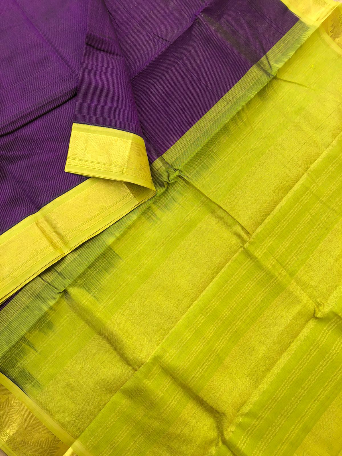 Korvai Silk Cotton - deep purple and sampangi Vairaoosi