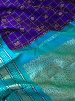 Vintage Ragas on Kanchivaram - such a stunning royal blue and teal blue Mayil chackaram woven body with korvai woven borders