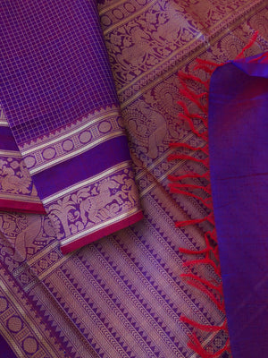 Zari Kissed Silk Cotton - stunning grandest purple short red podi kattam woven body
