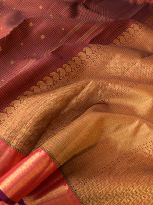 Oosi kattams on Kanchivaram - totally unique and unusual burnt caramel brown/ maanthulir brown oosi kattam with solid hold zari woven borders