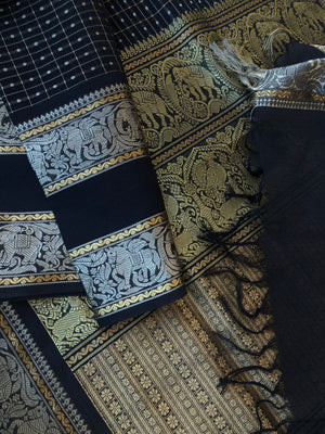 Zari Kissed Silk Cotton - stunning black Lakshadeepam