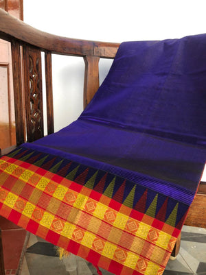 Festive vibes on Korvai Silk Cotton - beautiful best violet blue and red Vairaoosi