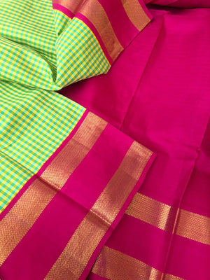 Vintage Raagas on Kanchivarams - English greens yellows and creams kottadi kattam on retta pett Korvai Kanchivaram