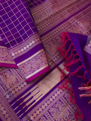 Zari Kissed Silk Cotton - stunning purple short red muthukattam