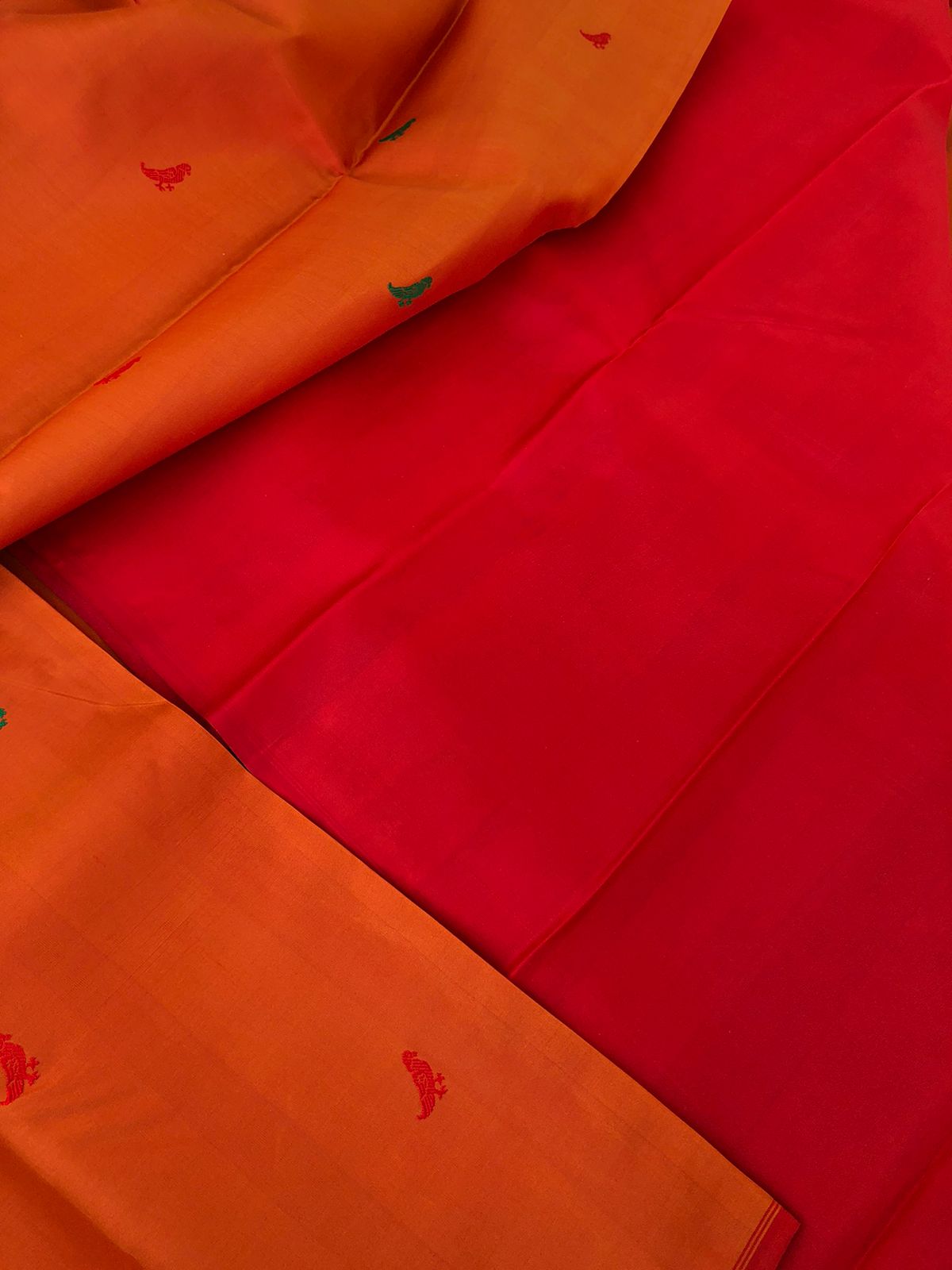Woven from Memories - No Zari Kanchivarams - stunning rusty orange with parrots woven buttas
