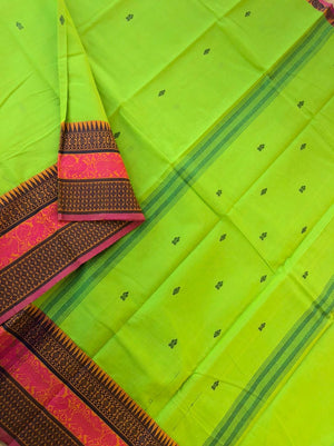 Woven Buttas on Kanchi Cottons - electric green