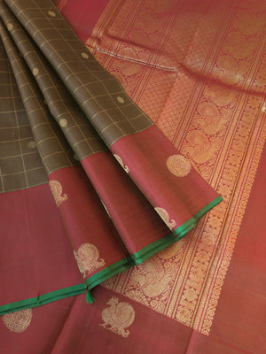 Heriyae - Heirloom Kanchivarams - gorgeous bronze brown and rusty red with mayil chackaram woven buttas