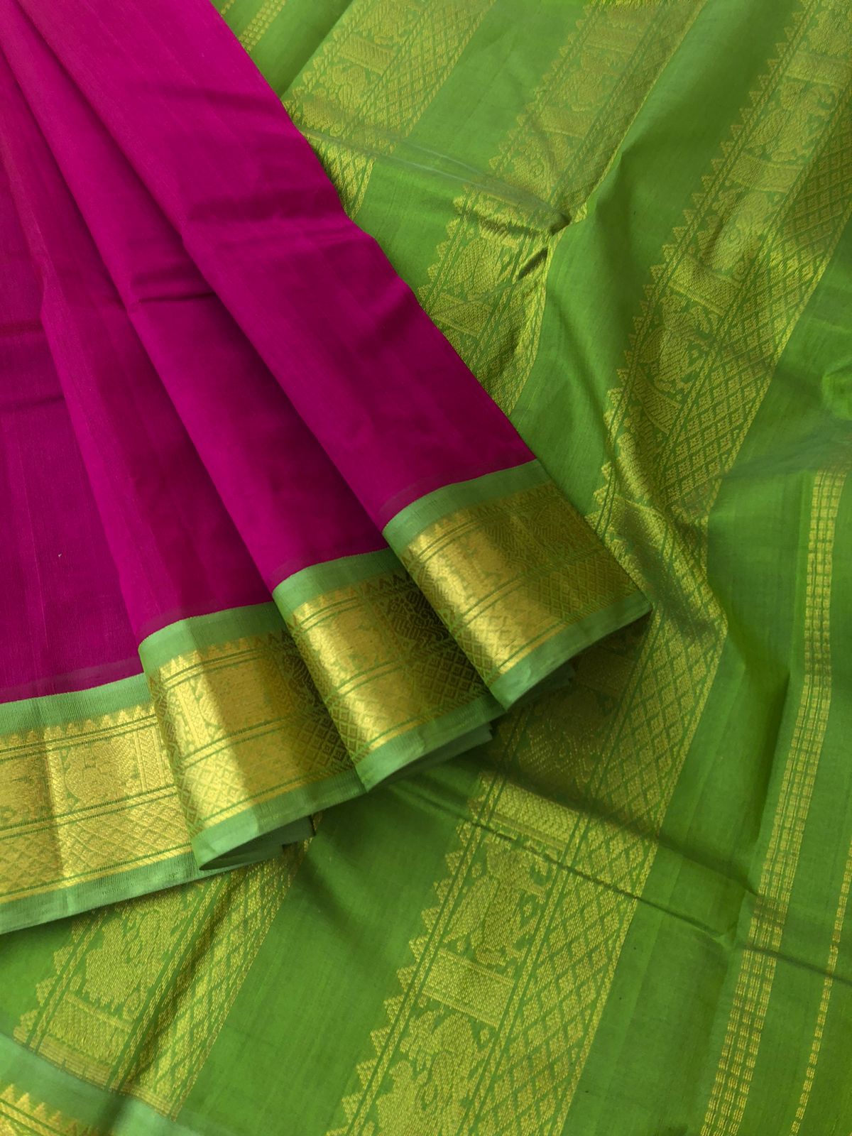 Korvai Silk Cotton - deepest dark pink and green