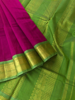 Korvai Silk Cotton - deepest dark pink and green