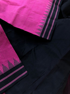 Signature Korvai Silk Cottons - rose pink and black podi kattam