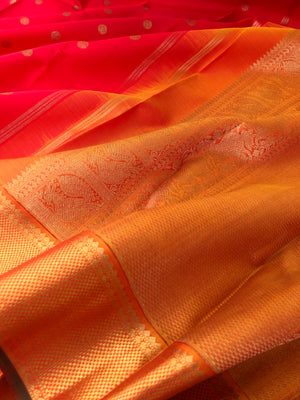 Solid Kanchivarams - bright red and orange mustard pallu and blouse with gold is soo beautiful