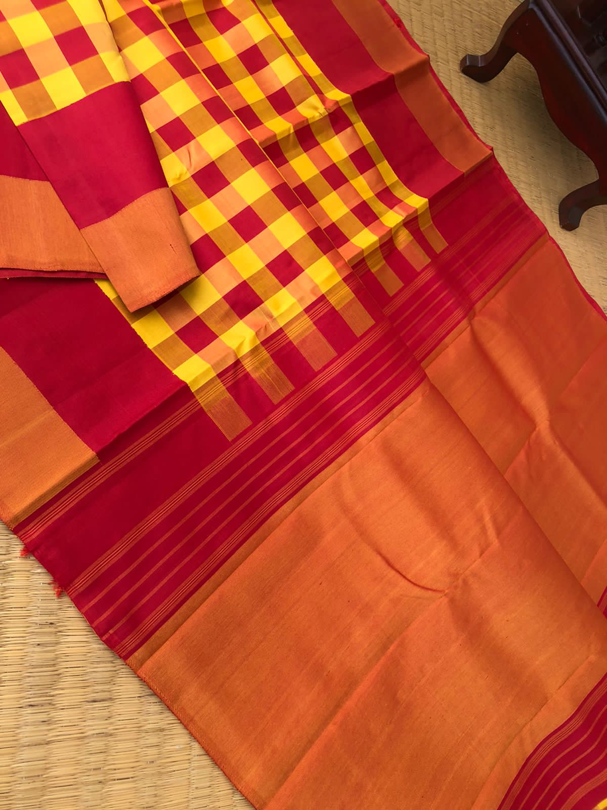 Vintage Ragas on Kanchivaram - most beautiful mustard and red chex 8 kol no zari kanchipuram