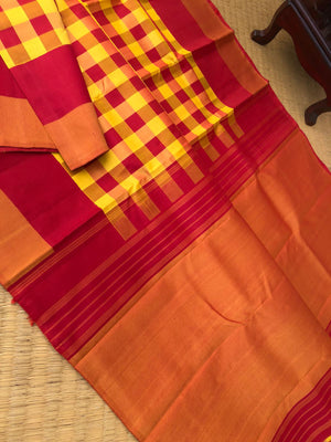 Vintage Ragas on Kanchivaram - most beautiful mustard and red chex 8 kol no zari kanchipuram