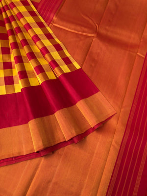Vintage Ragas on Kanchivaram - most beautiful mustard and red chex 8 kol no zari kanchipuram