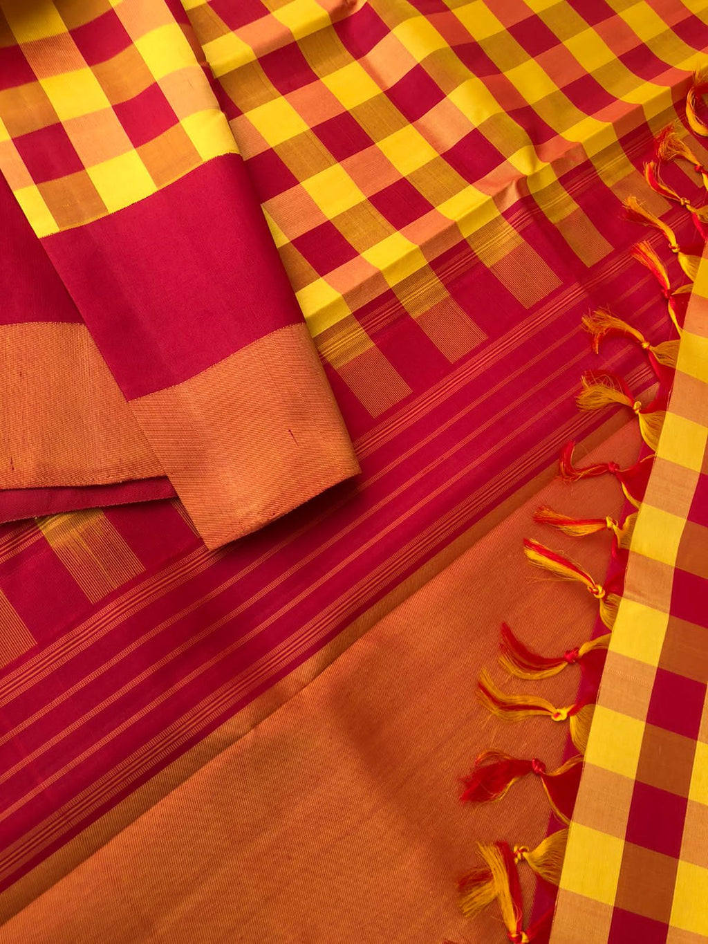 Vintage Ragas on Kanchivaram - most beautiful mustard and red chex 8 kol no zari kanchipuram