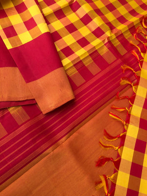 Vintage Ragas on Kanchivaram - most beautiful mustard and red chex 8 kol no zari kanchipuram