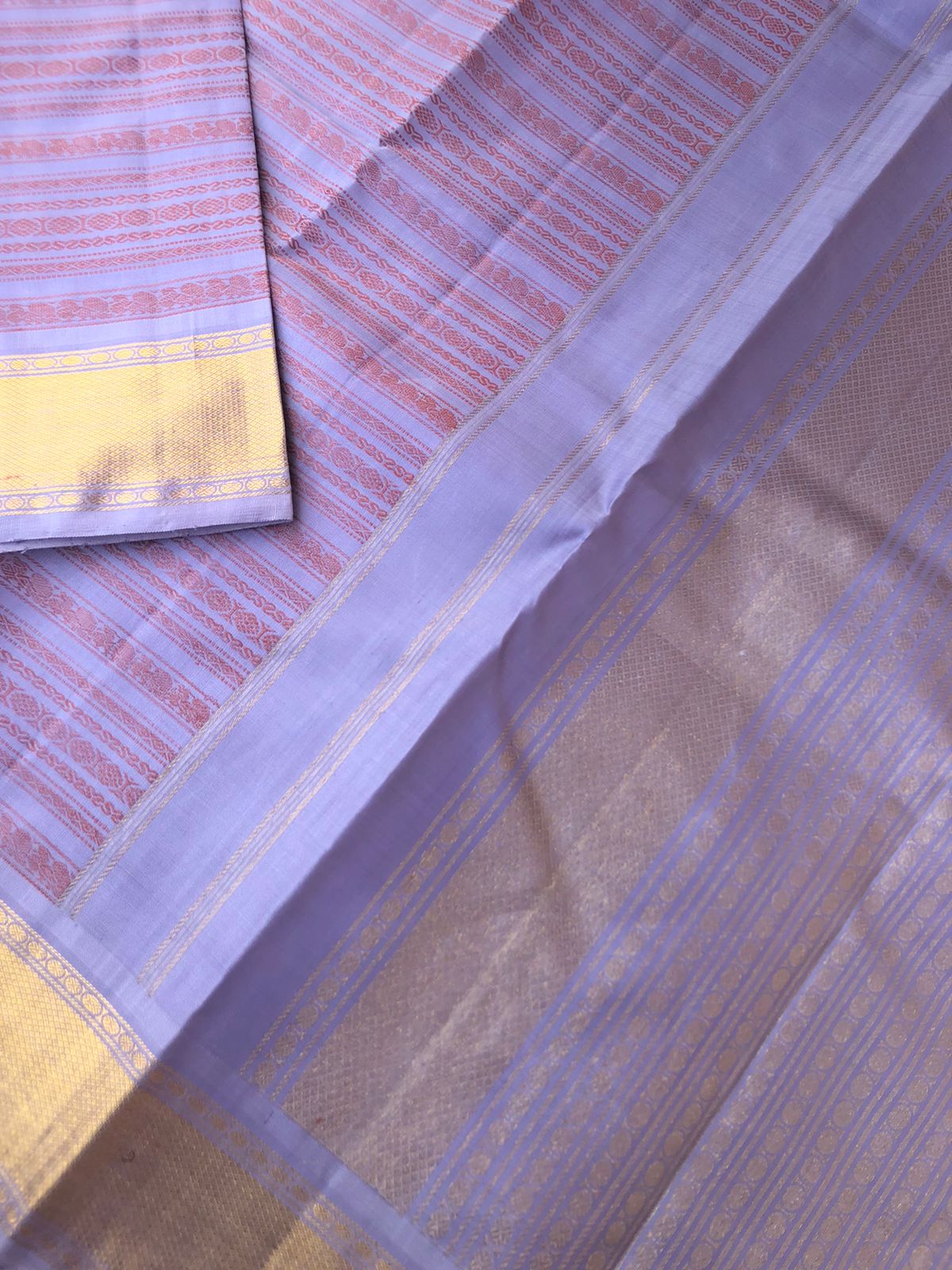 Kamakshi | Festive Vibes on Kanchivaram - varusai pett or veldhari either way we can call on a stunning powder blue/pale lavender with gold zari woven pallu and borders