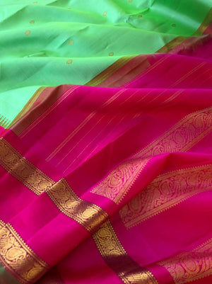 Vintage Moods on Kanchivaram - the stunning aqua green and rani pink korvai rett pett Kanchivaram