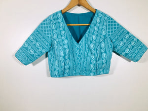 Ready to Wear Blouse - stunning pastel blue full blouse woven chicken kari work
