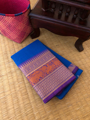 Kaantha - Kanchivaram Cottons - sulphate blue with yali and annam borders
